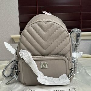 Victoria’s Secret Grayish Taupe color V-Quilt Small Backpack NWT!